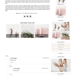 May include: A blog post with the title "Sample Post 3" featuring two women wearing casual clothing and carrying a woven basket. The blog post includes a section for popular posts, a section for Instagram posts, and a section for top categories. The blog post also includes a section for featured posts and a blog archive.
