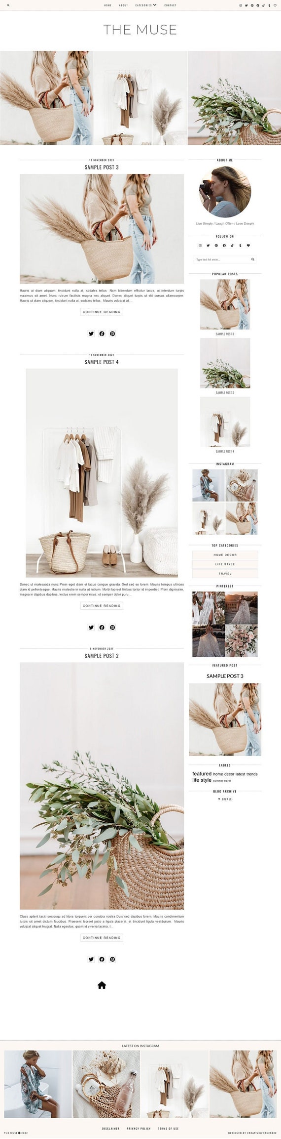 Muse Blogger Template - Responsive Feminine Minimalist Design