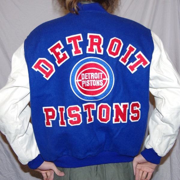90's LEATHER / WOOL detroit pistons varsity jacket size extra large