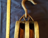 Large Steel and Wood Barn Pulley, Industrial Home Decor, Industrial Architecture, Metal Pulley for Modern Architecture Design, 15 x 5 in.
