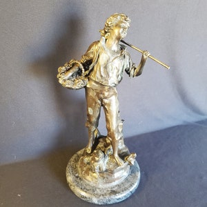 L & F Moreau Bronze Statue of Boy on Marble Base, 12 in. Bronze Statue by Moreau