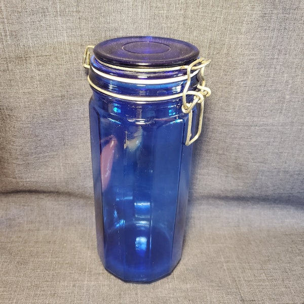 Cobalt Blue Glass Latching Canister, Glass Latching Jar, Cobalt Glass Storage Canister, Glass Canister