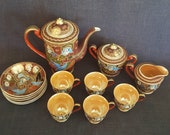 Lucky China Satsuma Geisha Tea or Demitasse Set, 13 pieces Lucky China Geisha China Set, Luster Ware Tea Set