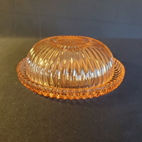 Pink Depression Glass Covered Butter Dish, Pink Ribbed Depression Glass, Pink Covered Butter Dish