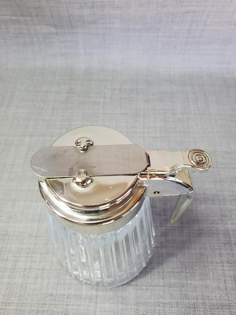 Vintage Syrup Dispenser, Ribbed Syrup Carafe, Vintage Glass Syrup