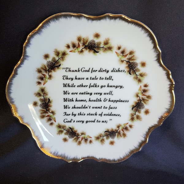Vintage Porcelain "Prayer" Plate, Vintage Porcelain Collectible Plates, Mid-Century Kitchen Decor, Kitchen Poem Plate