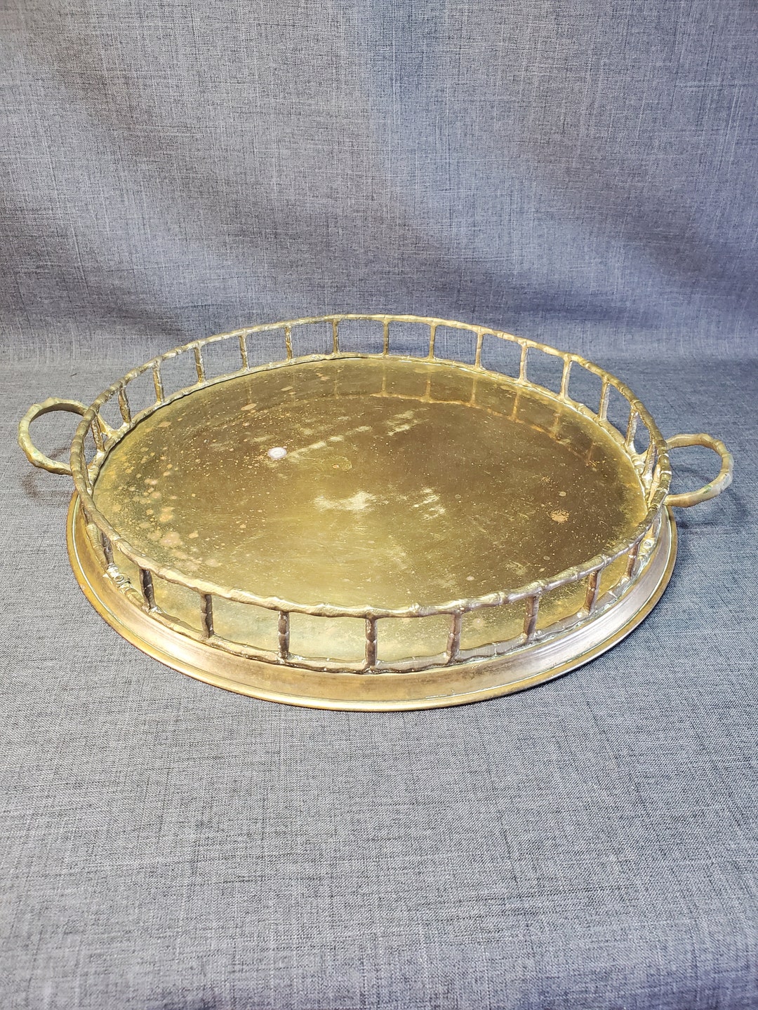 Large Brass Tray Made in India, Brass Bamboo Tray, India Brass Tray, 12