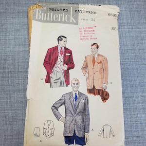 Men&#39;s Vintage 1950&#39;s Butterick Pattern, Men&#39;s Jacket & Vest Sewing Patterns, Vintage Men&#39;s Sewing Patterns