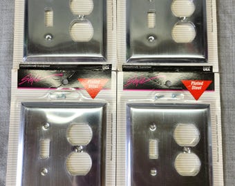 Set of 4 Vintage Light Switch Plates, Steel Lightswitch Plate