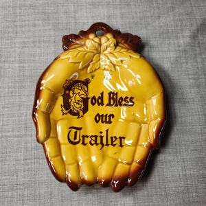 Vintage &quot;God Bless Our Trailer&quot; Humorous Plate, Vintage Porcelain Collectible Plates, Mid-Century Kitchen Decor