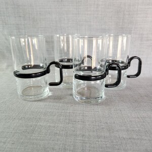 Set of 4 Glass and Black Plastic Espresso or Coffee Cups, Modern Glass Latte Cup