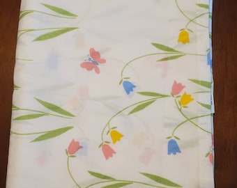 Vintage Twin Flat Sheet, Vintage Floral Twin Sheet, Vintage Linens, Twin Floral Flat Sheet