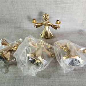 Set of 4 Brass Christmas Angel Candle Holders, Brass Christmas Candle Holder, 4 Angel Candlestick Brass Italy