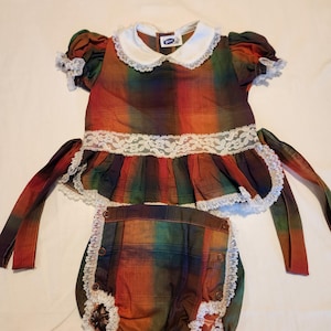 Vintage Plaid Baby Outfit Size about 6-12 mo. Vintage Baby Outfit, Plaid Baby Clothes