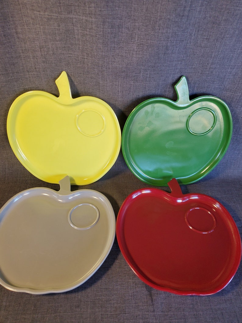 Set of 4 Vintage Hazel Atlas Milk Glass Apple Snack Sandwich Plates, Hazel-Atlas Milk Glass Apple Plates image 1