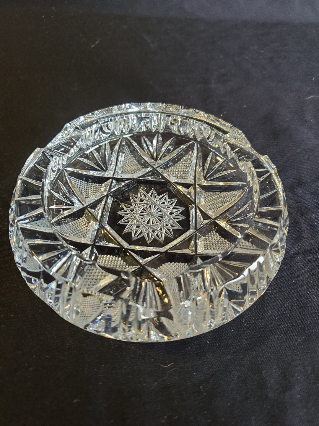 Heavy Lead Crystal Star Cut Ashtray, Crystal Star Cut Ashtray, Lead