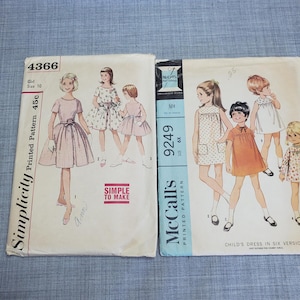Set of 2 Vintage Sewing Patterns, Girls Vintage Butterick Patterns, Vintage Girl Dress Patterns