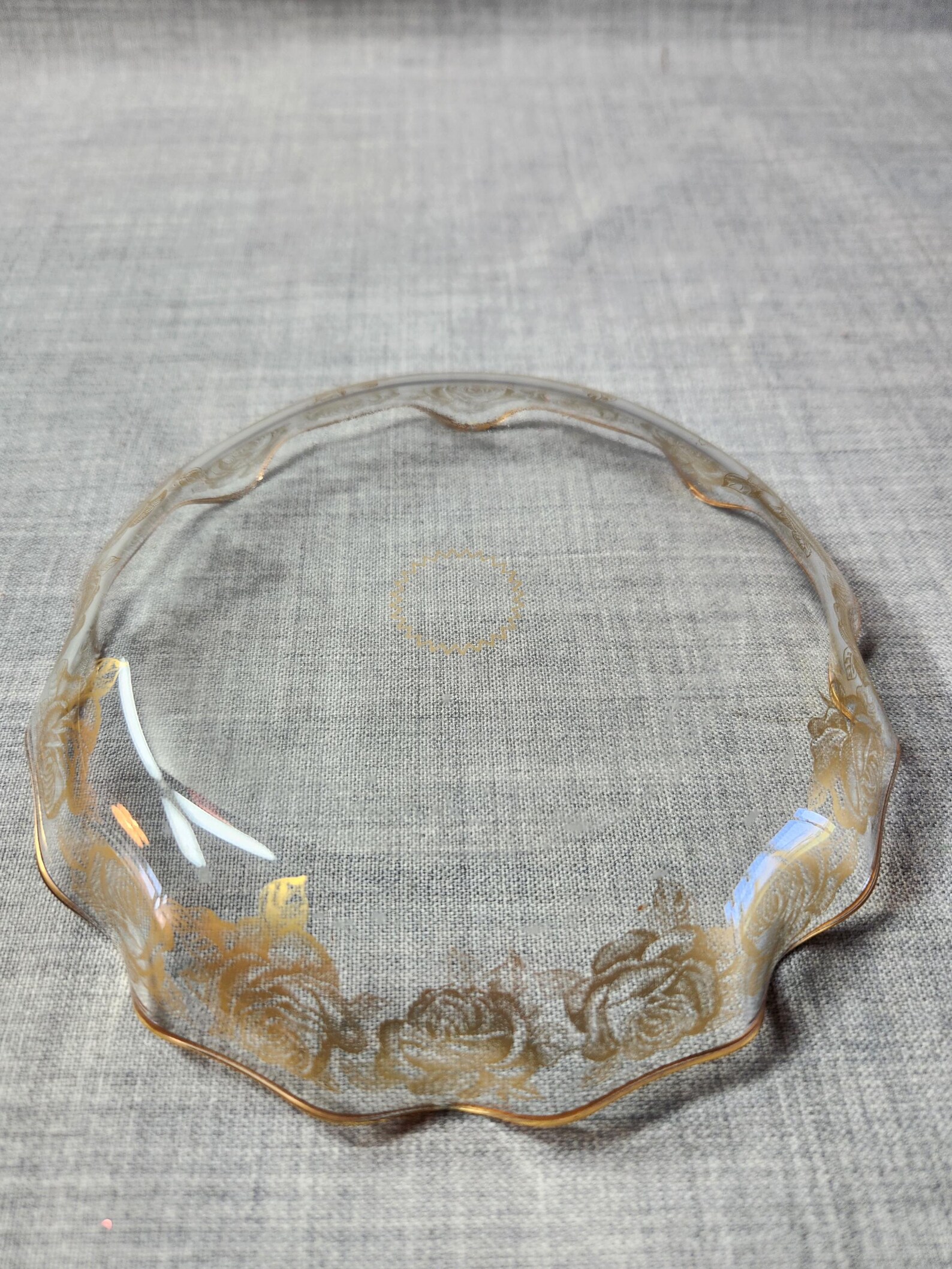 Vintage Chance Glass 5 1/2 In. Gold Rose Dish, Chance Glass Clear With ...