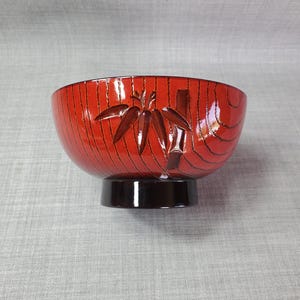 Japanese Black & Red Lacquered Bowl, Japanese Woodgrain Lacquerware Bowl, 2 1/2 x 4 1/2 in.