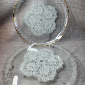 Set of Vintage Chance Platter and Cake Server, Lacey Chance Glass Cake Stand and Platter, 12 & 12 1/2 in.