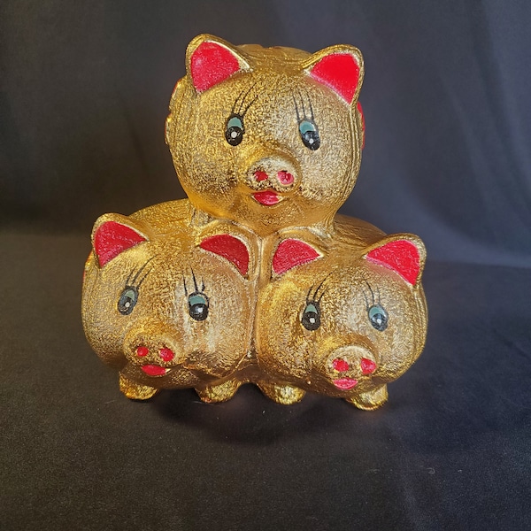 Gold Asian Good Luck Piggy Bank, Chinese Good Luck Piggy Bank, 5 1/2 x 6 in.