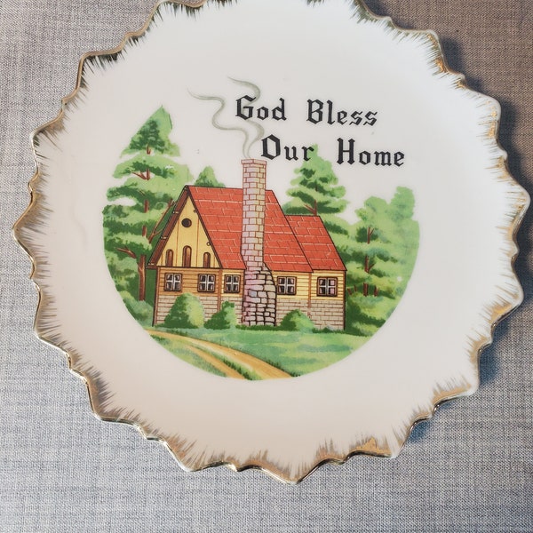 Mid-Century "God Bless Our Home" Decorative Wall Plate, Vintage Christian Plate, Porcelain Collectible Wall Plate with Serenity Prayer