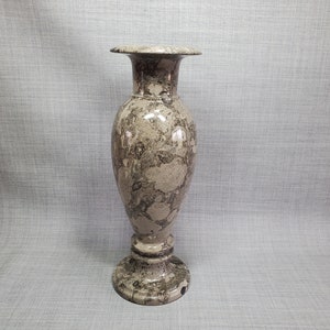 Large Marble Vase, 11 3/4 in. Stone Vase Brown, Gray and Tan