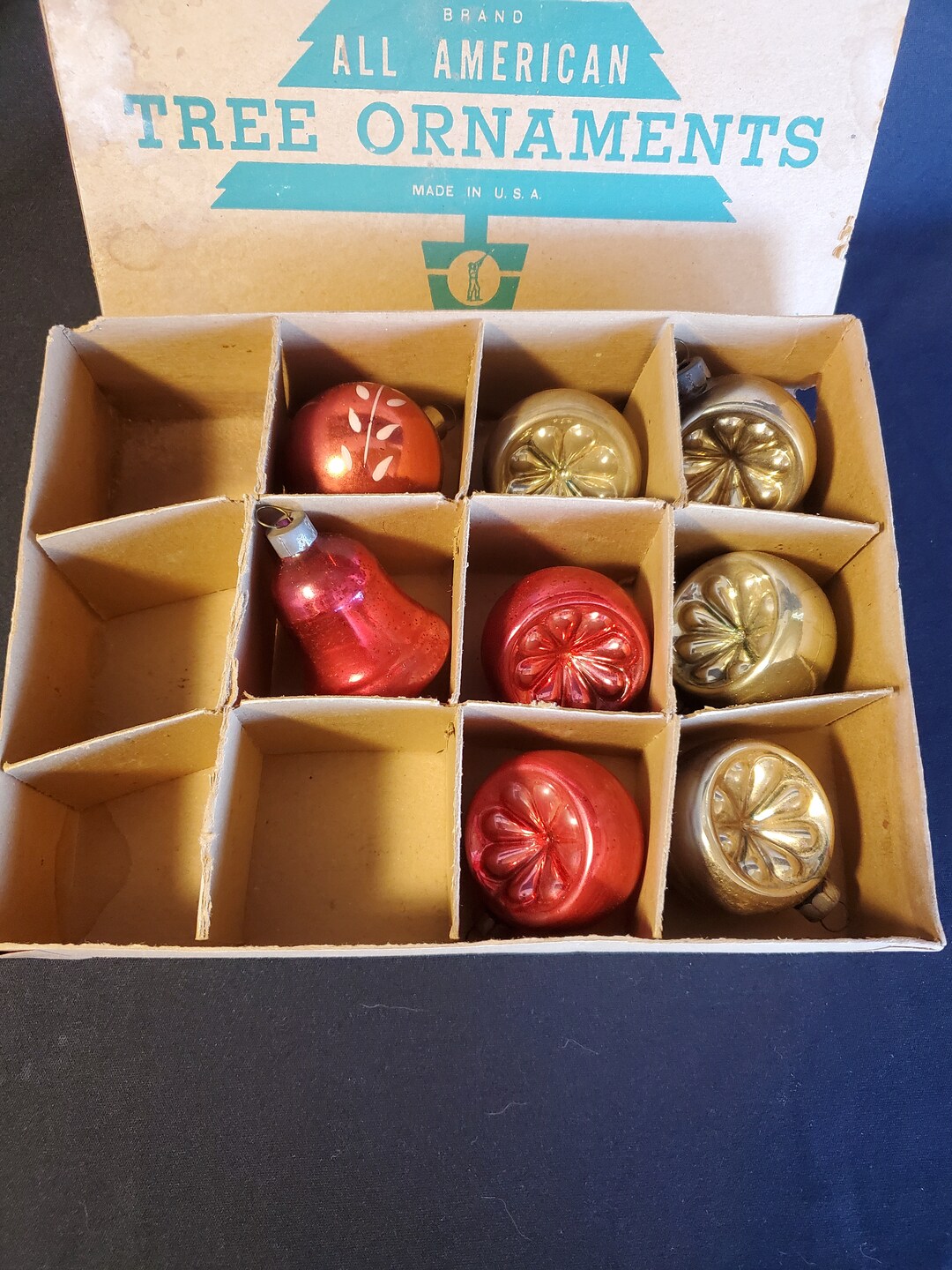 Vintage Glass Christmas Bulb Ornaments, Set of 8, Glass Christmas