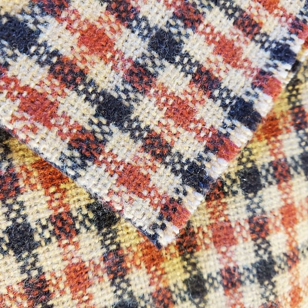 Vintage Wool or Wool Blend Fabric, Vintage Fabric, Vintage Plaid Fabric, Vintage Wool Plaid Fabric, 44 x 60 in.