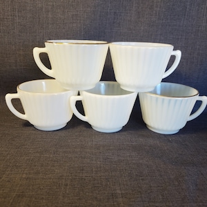 Set of 5 Petalware Monax MacBeth-Evans Tea Cups with Gold Rims, Petalware Tea Cups