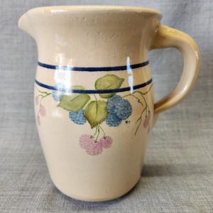 Vintage Paul Storie Pottery Pitcher with Berries, Marshall Texas, Stoneware Pitcher, 7 1/2 in.