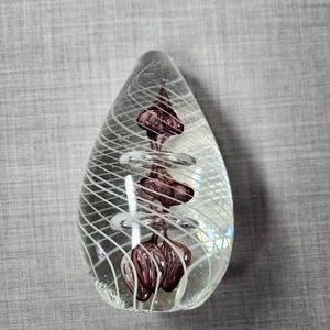 Solid Blown Glass Paperweight, Amethyst, White and Clear Swirl Paperweight