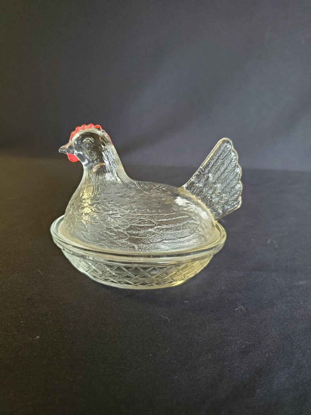Vintage Clear Glass hen in a Basket Covered Dish Etsy