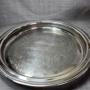 Vintage Oneida Silverplated Tray, Filigree Etched Oneida Silverplated Tray, 13 in.