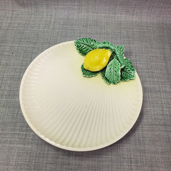 Fitz and Floyd Trompe L'oeil Lemon Dish, Lemon Majolica Plate, Vintage Lemon Decor