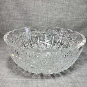 Antique Bohemian Cut Crystal Centerpiece Bowl, 9 1/8 in. Large Bohemian Crystal Bowl