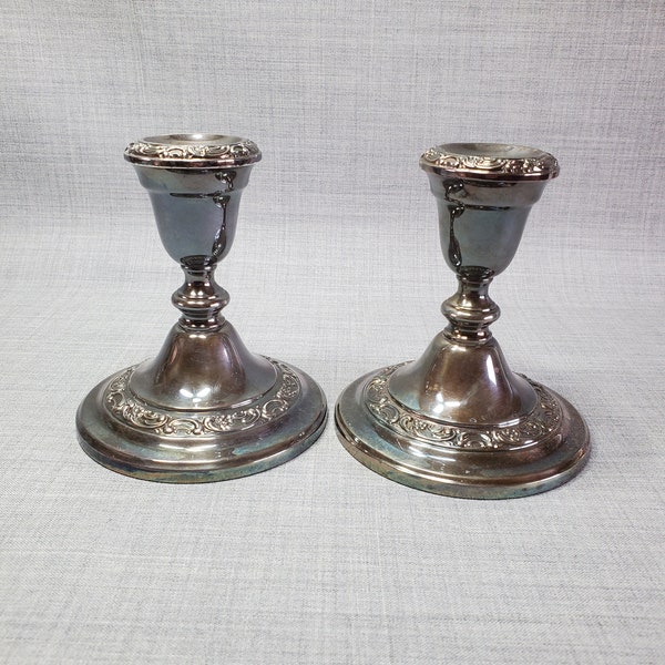 Set of 2 Gorham Silverplate E.P. Weighted Candlestick Holders, Silver Candlesticks, EP Silver Gorham Candle Holders, 8 3/4 in.