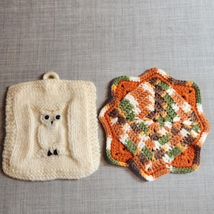 Set of 2 Vintage Crochet Pot Holders, Retro Crochet Pot Holders, Crochet Trivet, Vintage Crochet