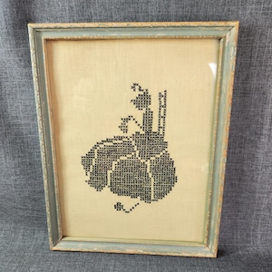 Antique Wood Framed Print, Antique Picture Frame, Antique Needlepoint