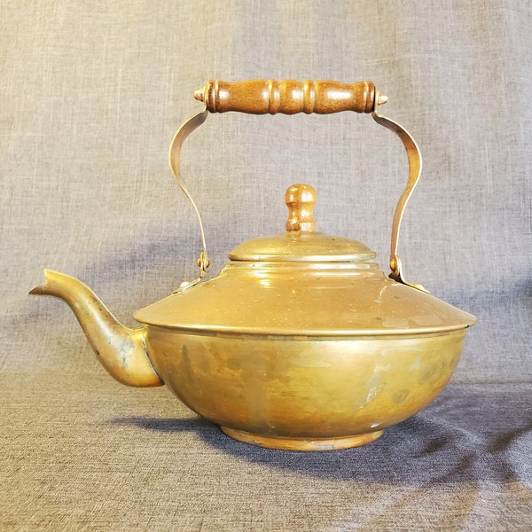 Vintage Copper Tea Kettle with Porcelain Handle, Copper Tea Kettle, Blue and White Porcelain Handle Tea Kettle