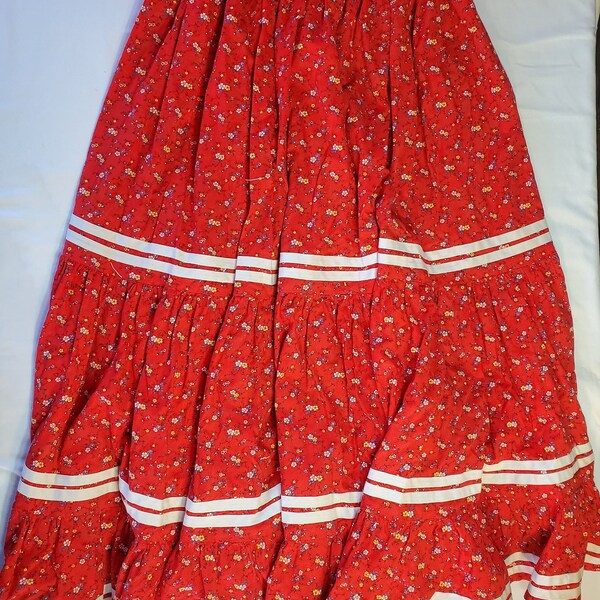 Vintage handmade Gunne Sax Style Maxi Skirt, Red Floral Maxi Skirt, Boho Skirt