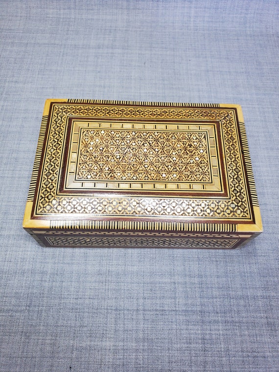 Moorish Box Mosaic Marquetry Jewelry Box, 4 1/4 x 
