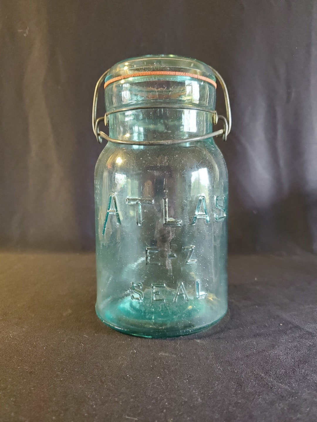 Antique Aqua ATLAS Quart Canning Jar, Atlas EZ Seal, Teal Atlas