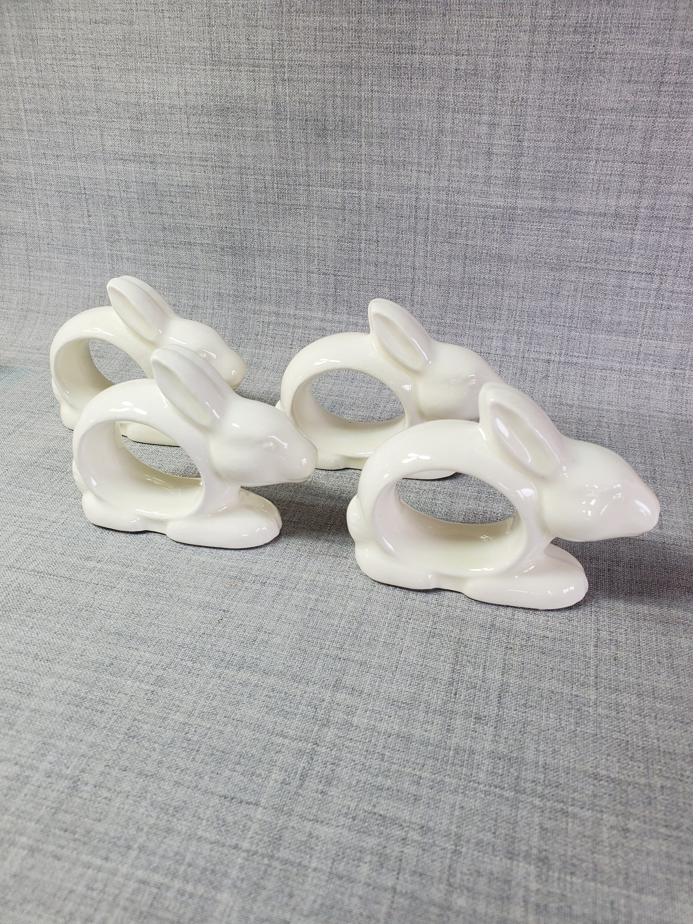Set of White Ceramic Rabbit Napkin Rings, Porcelain Napkin Rings