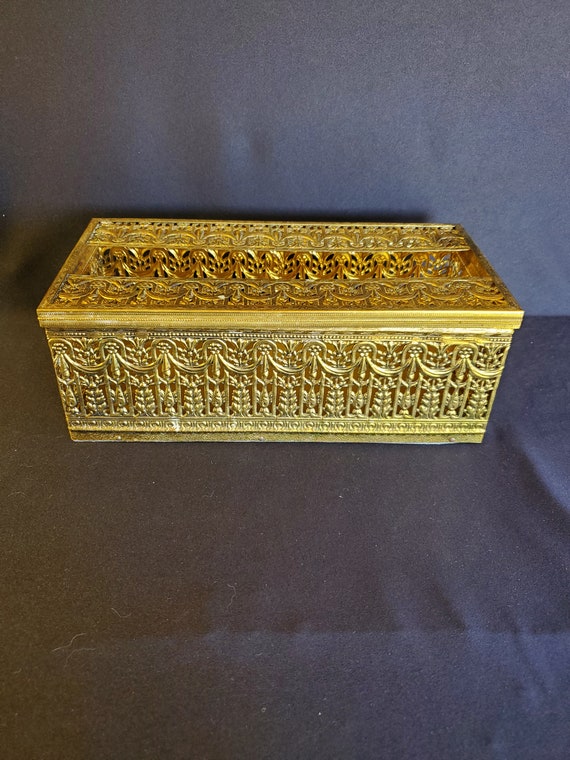 Vintage Filigree Metal Tissue Holder, Vintage Van… - image 1