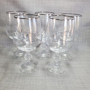 Set of 5 Czech Bohemia Crystal Wine Glasses, Silver Rimmed Vintage Claudia Czech Bohemia Silver Rim Wine Glasses