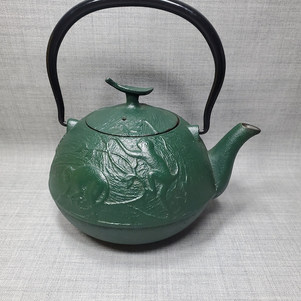 Green Cast Iron Year of the Monkey Teapot, Heavy Cast Iron Teapot