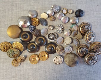 Lot of 48 Metal Buttons, Vintage Brass Buttons, Vintage Coat Buttons, Brassy Gold Buttons