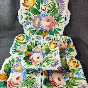 Hand Painted Nove Italy Plates, Nove Hand Painted Italian Plates and Cake Plate