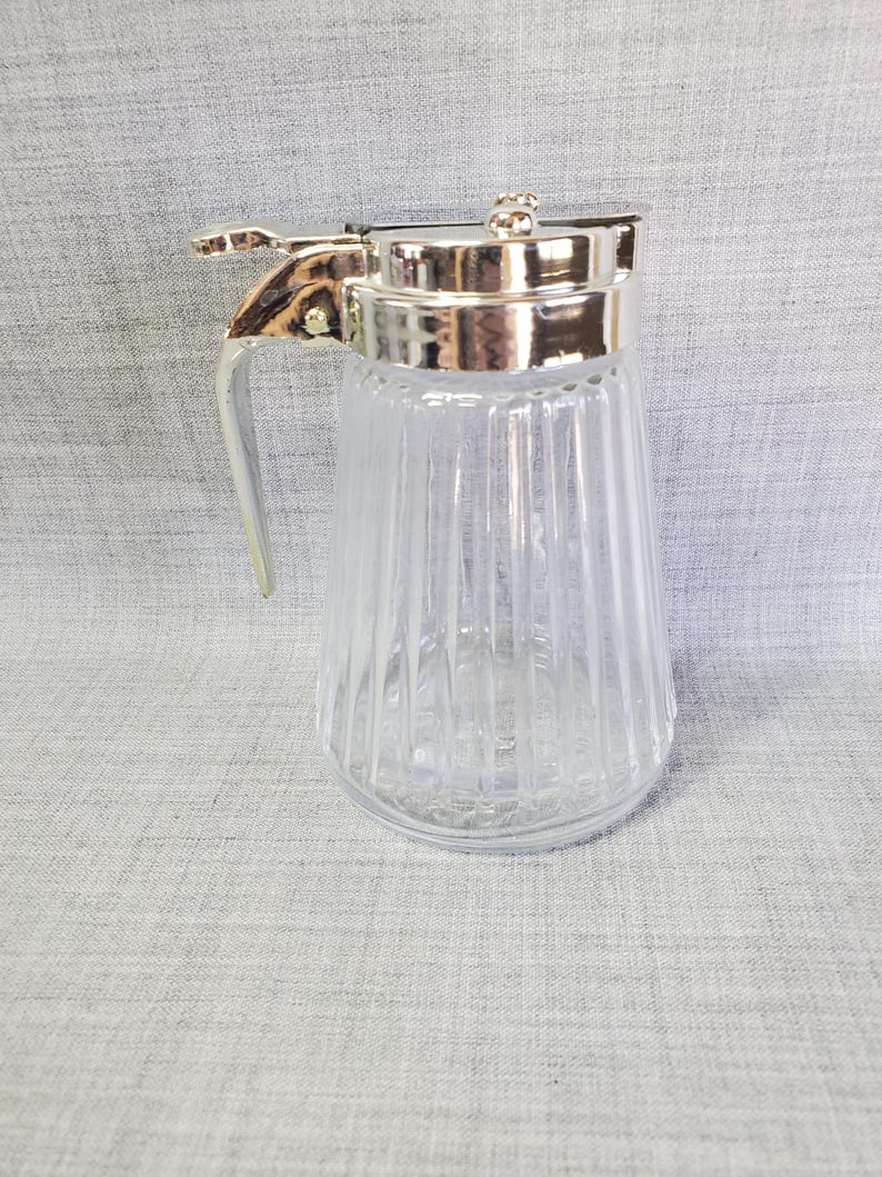 Vintage Syrup Dispenser, Ribbed Syrup Carafe, Vintage Glass Syrup